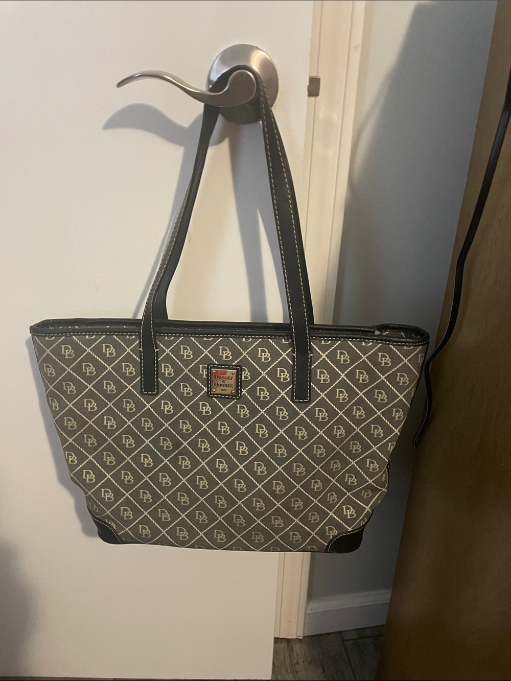 Dooney & Bourke Gray Signature DB Tote with Black Trim
